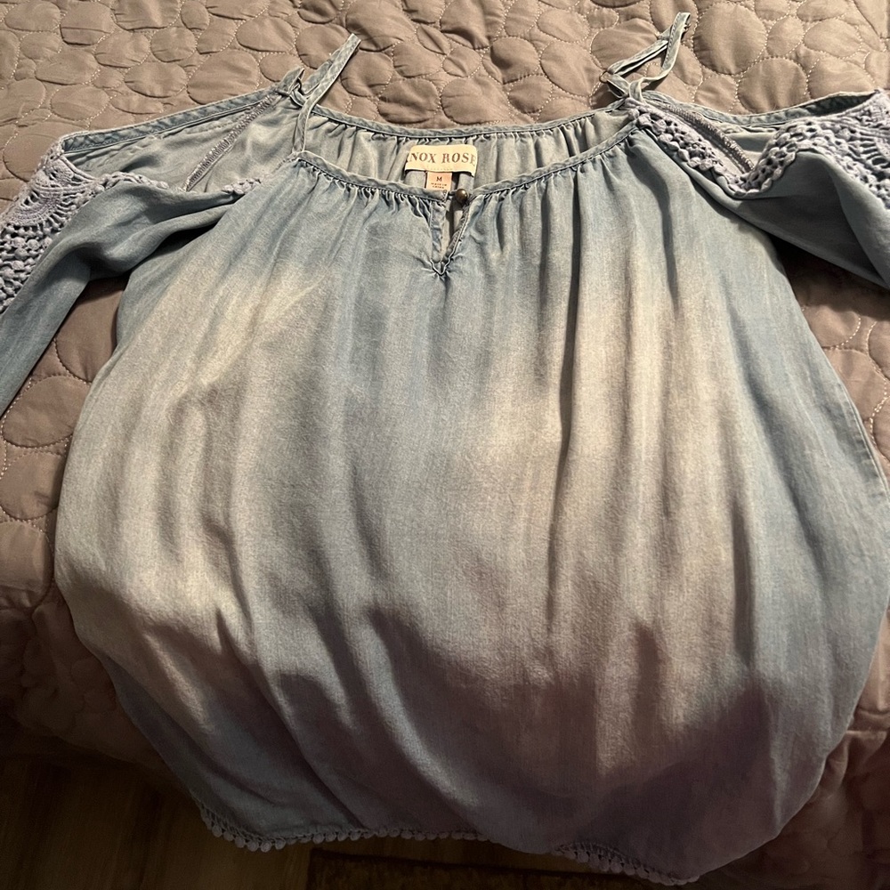 Size M spaghetti strap shoulder showing long sleeve shirt